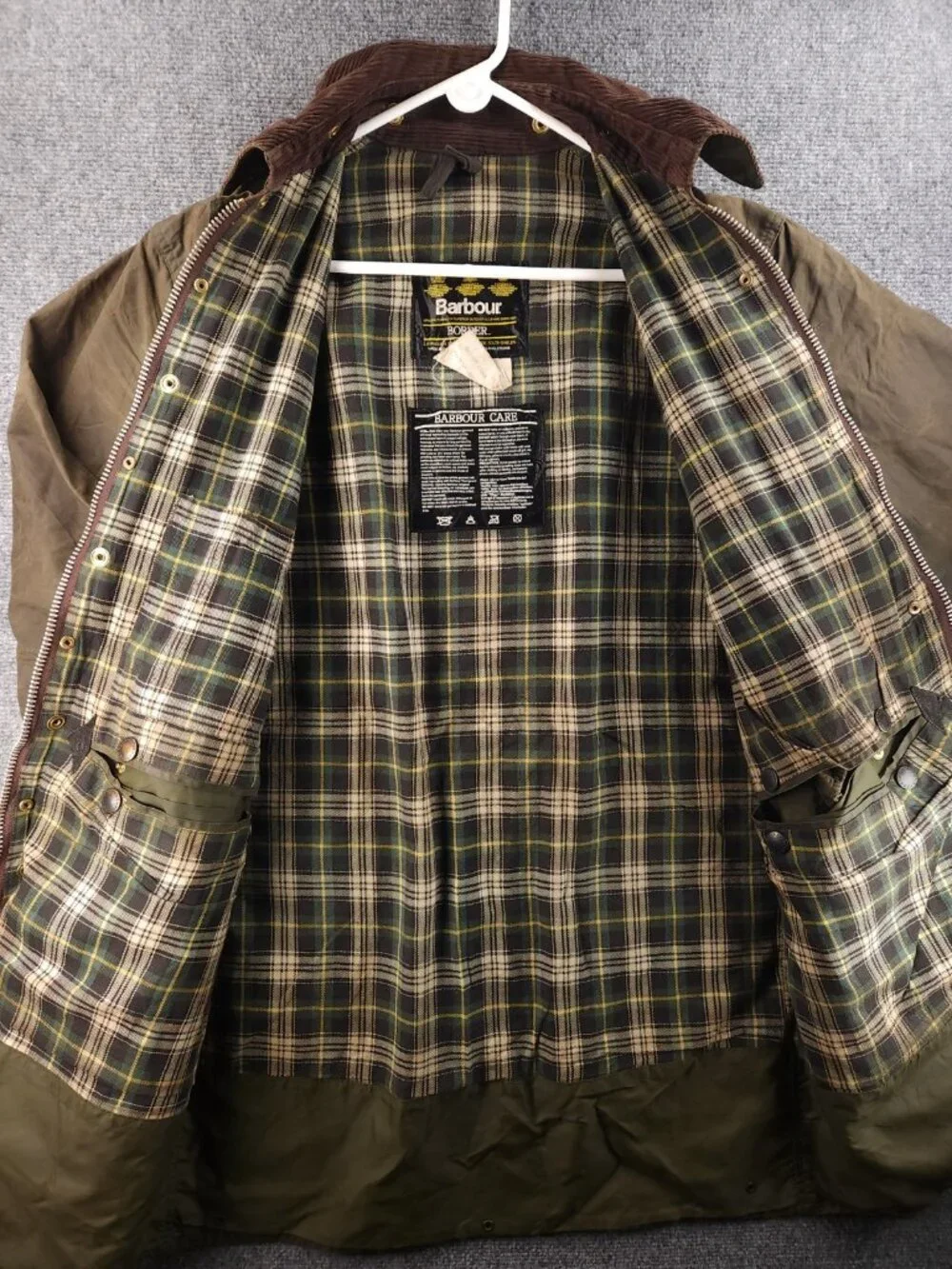 Barbour A200 Border Green Size 38 Wax Jacket Men Cotton Canvas Pockets Lined